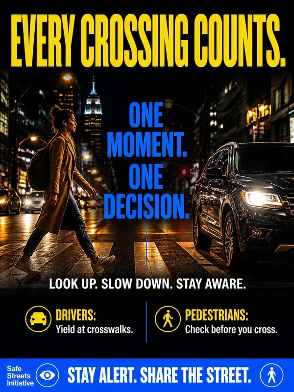 Bus shelter ad mock-up for the “Every Crossing Counts” pedestrian and traffic safety concept