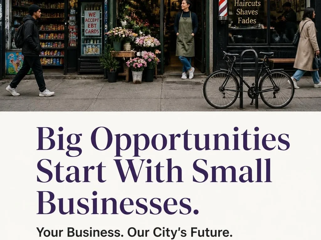 Your Business. Our City’s Future. small-business outreach campaign concept: main street advertisement