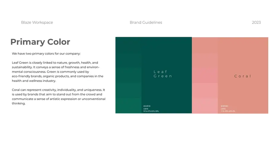 BLAZE Workspace brand guideline: primary color palette