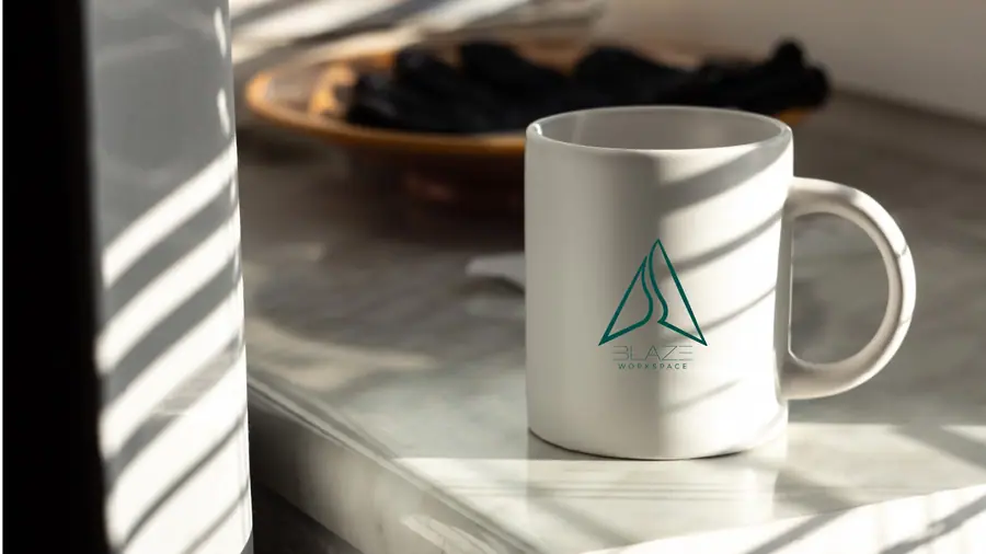 BLAZE Workspace brand guideline: branded mug mockup