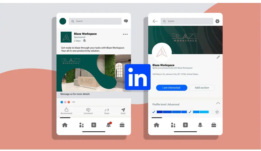 BLAZE Workspace brand guideline: social media mockups