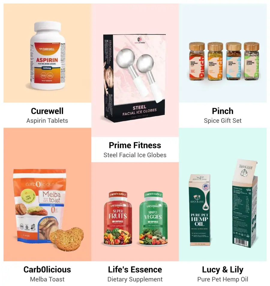 Packaging designs for Curewell, Pinch, Prime Fitness and other brands