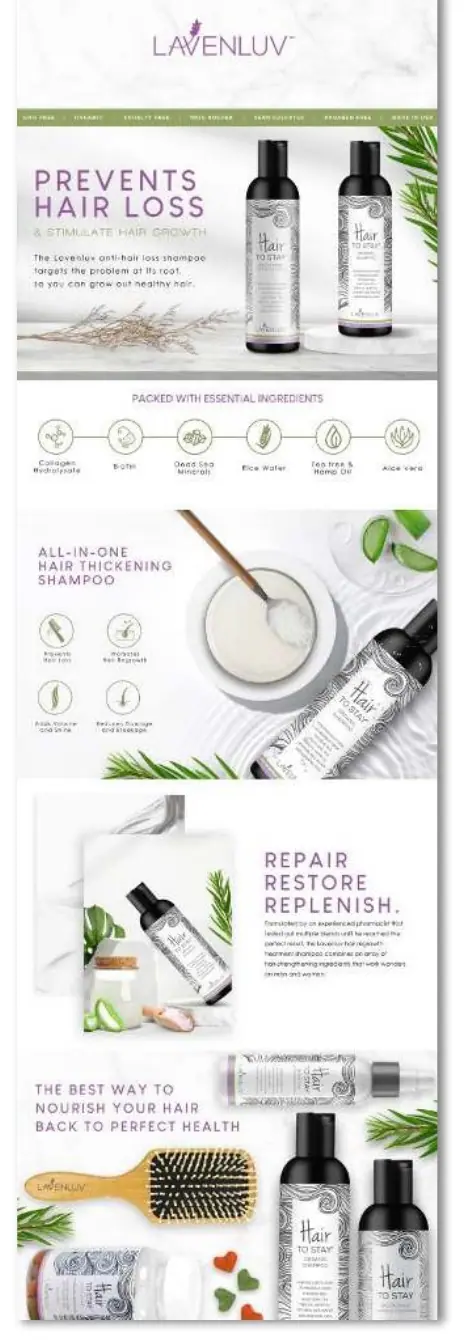 Amazon A+ content design for a Lavenluv hair care product