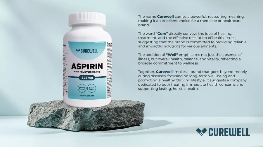 Curewell aspirin packaging in the new identity