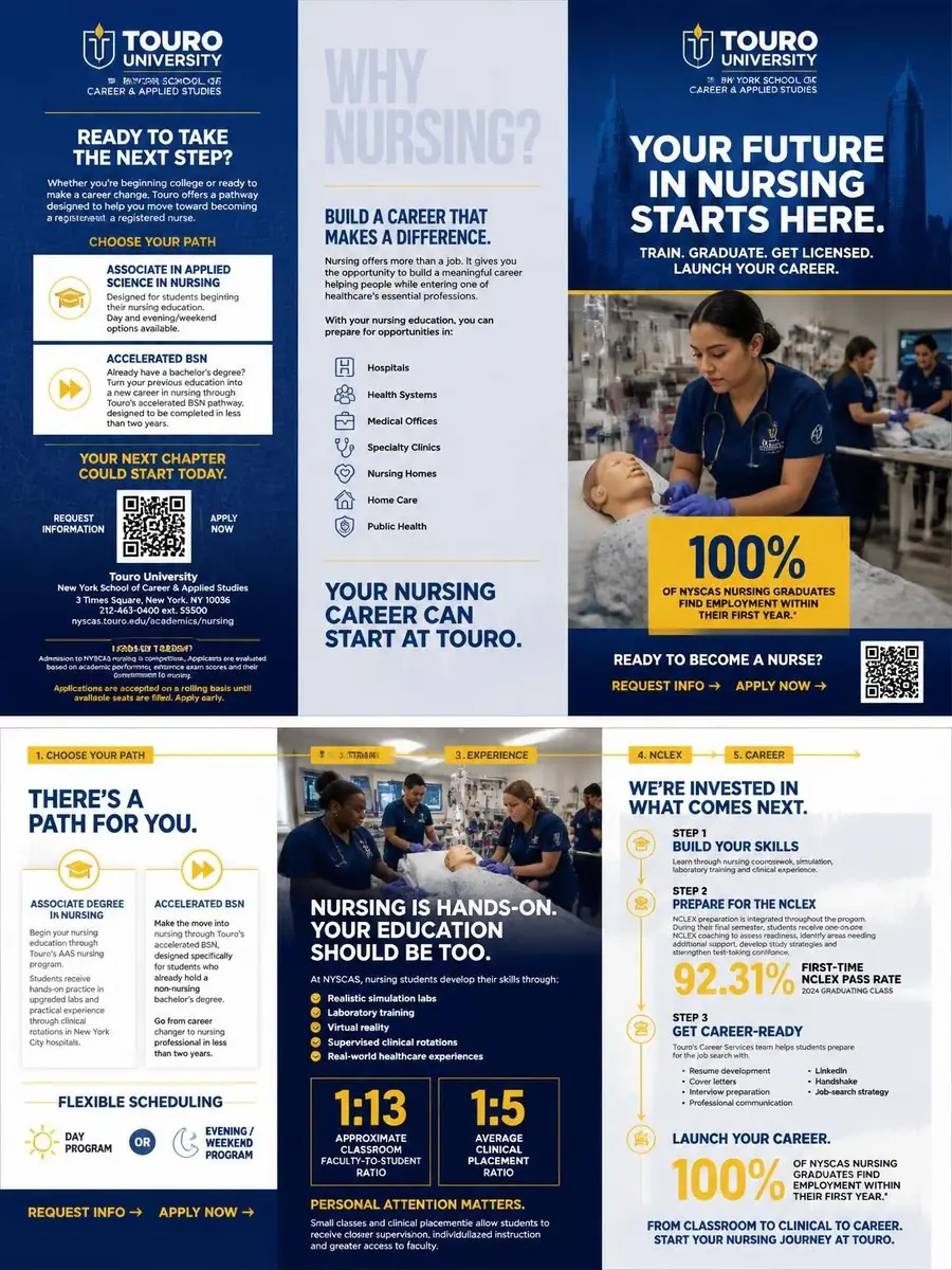 Touro University School of Career & Applied Studies nursing brochure